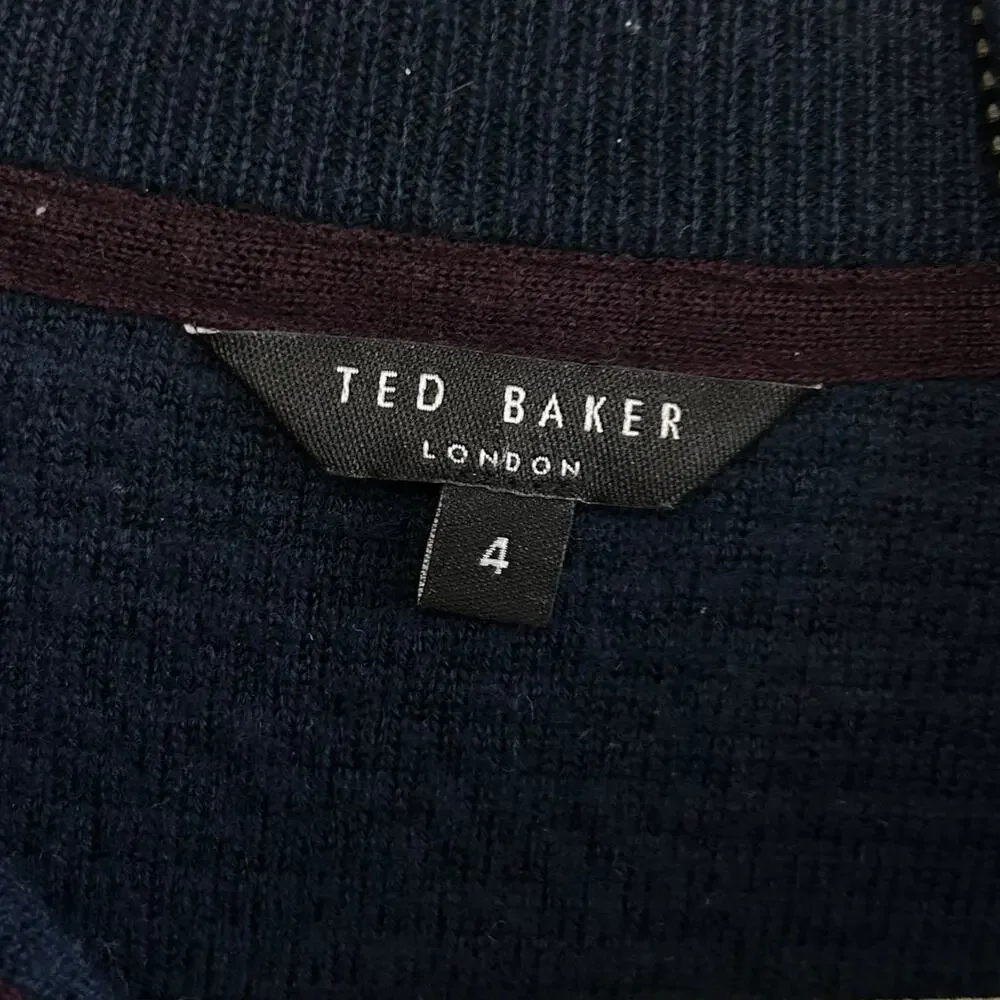 Ted Baker Quarter Zip Wool Blend Jumper Sweater Mens Sz 4 (L) Navy Club Luxury